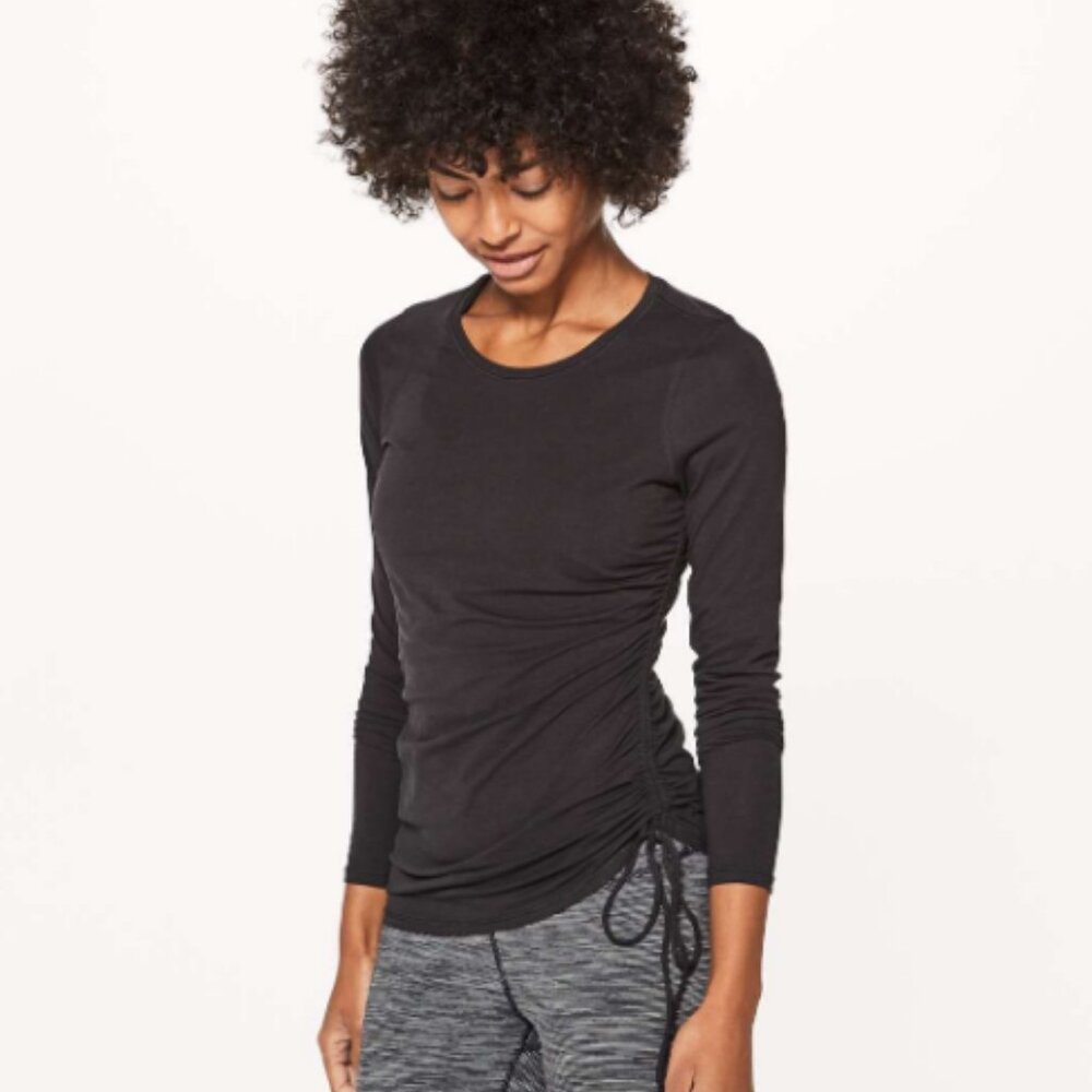 Lululemon Cinch It Long Sleeve Tee Size 6 Small Black Side Tie Soft Workout Top